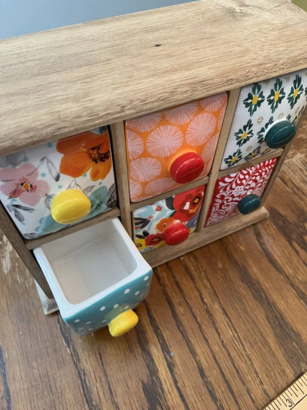 Bright Colorful Organizer with Drawers Pioneer Woman Ceramic Floral 6-Drawer Spi